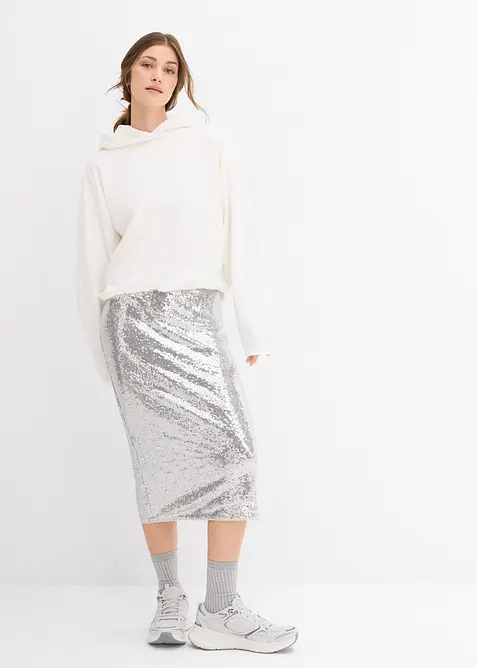 Felpa con cappuccio in misto viscosa leggermente lucido, bonprix