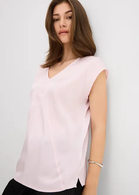 Blusa a maniche corte in satin lucido, bonprix