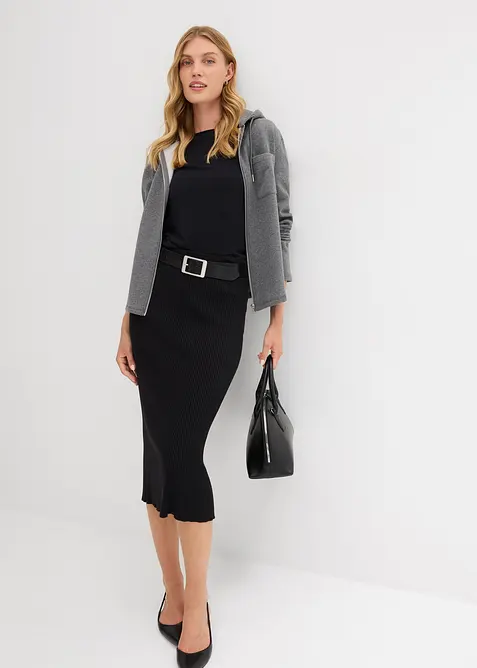 Felpa con zip, cappuccio e poliestere riciclato, bonprix