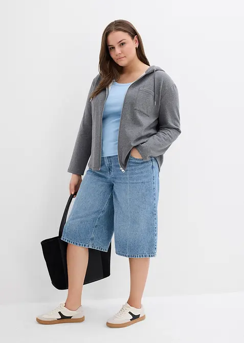 Felpa con zip, cappuccio e poliestere riciclato, bonprix