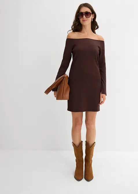 Abito a spalle scoperte in crêpe strutturato, bonprix