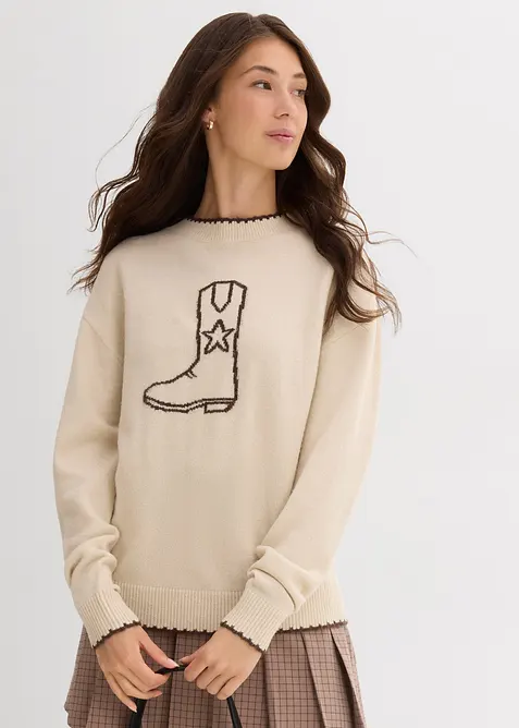 Maglione in filato fine con spalle scese, bonprix