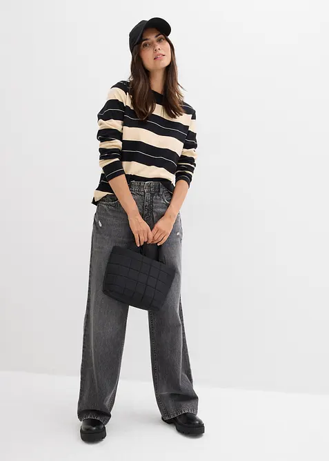 Jeans wide leg low stretch, vita media, bonprix