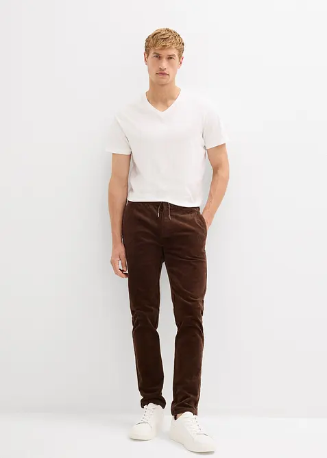 Pantaloni elasticizzati di velluto con elastico in vita, regular fit, bonprix