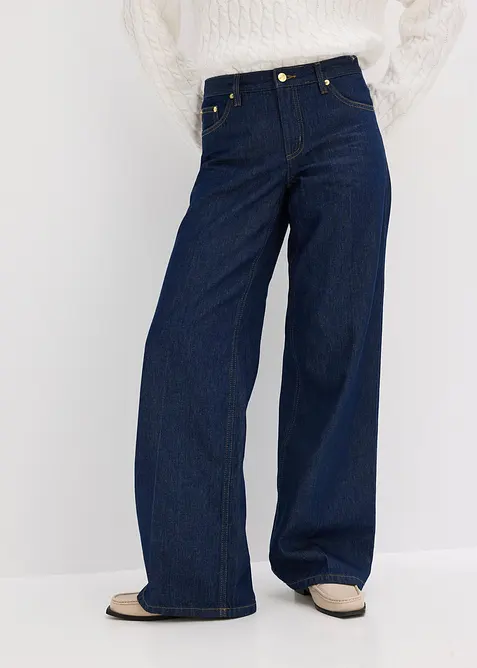 Jeans wide leg, vita media, bonprix