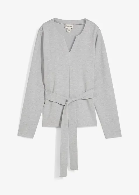 Maglia a maniche lunghe con cintura da annodare in misto viscosa, bonprix