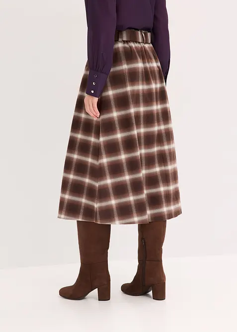 Gonna a pieghe a quadri e cintura (set 2 pezzi), bonprix