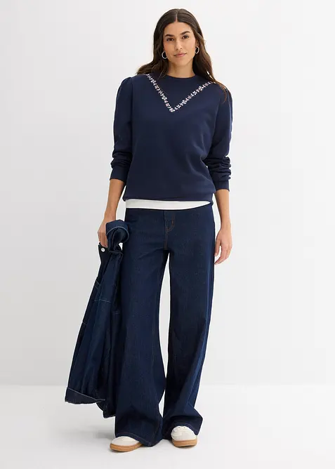 Felpa in misto cotone con ricamo, bonprix