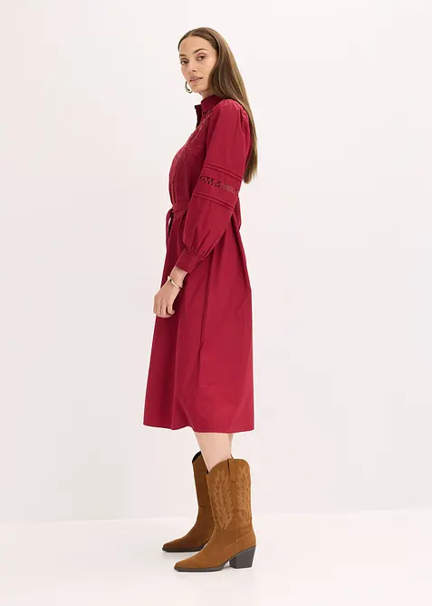 Abito midi di cotone con inserti di pizzo, bonprix