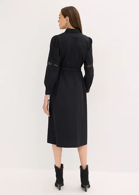 Abito midi di cotone con inserti di pizzo, bonprix