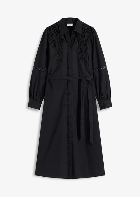 Abito midi di cotone con inserti di pizzo, bonprix