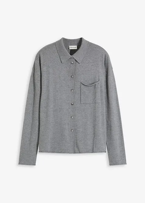 Cardigan effetto camicia in filato fine, bonprix