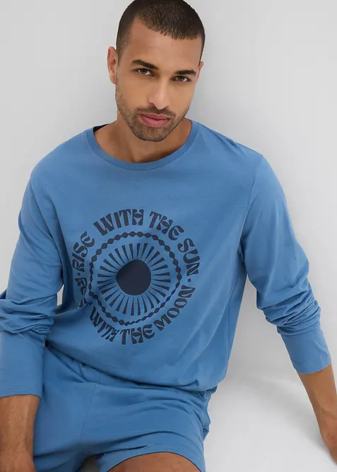 Pigiama corto in puro cotone biologico con maniche lunghe, bonprix