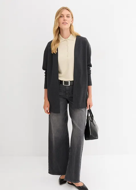 Cardigan lungo in morbida felpa di misto cotone, bonprix