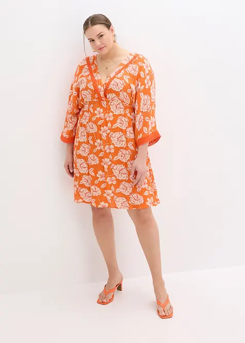 Abito tunica con pizzo in viscosa strutturata, bonprix