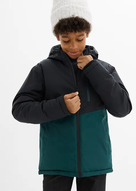 Giacca invernale impermeabile con cappuccio in color block, bonprix