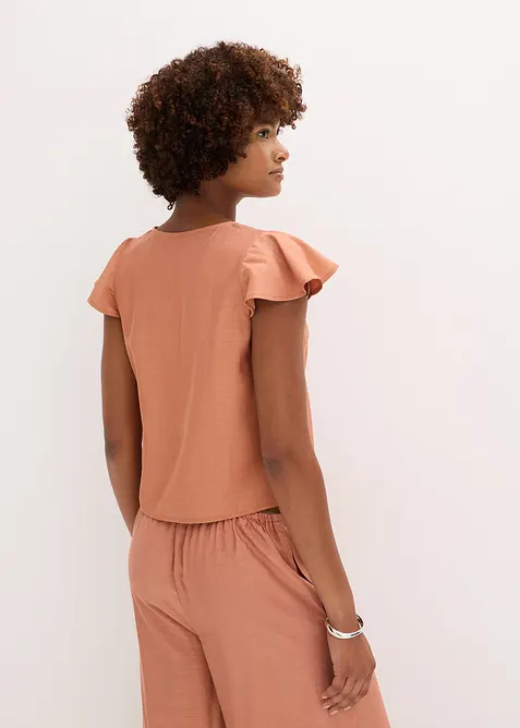 Blusa con effetto lucido e maniche a volant, bonprix