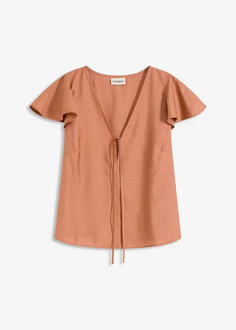 Blusa con effetto lucido e maniche a volant, bonprix