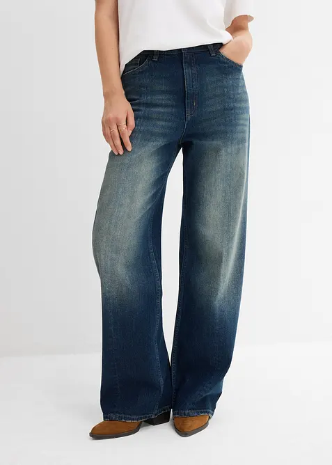 Jeans dal taglio dritto e morbido leggermente elasticizzati, vita alta, bonprix
