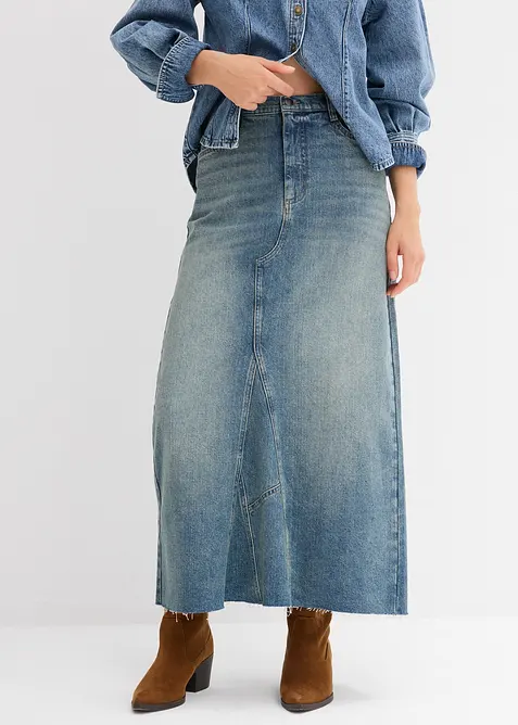 Gonna maxi di jeans, vita media, bonprix
