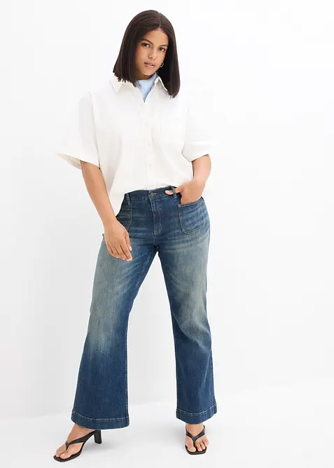 Jeans a zampa, vita media, bonprix