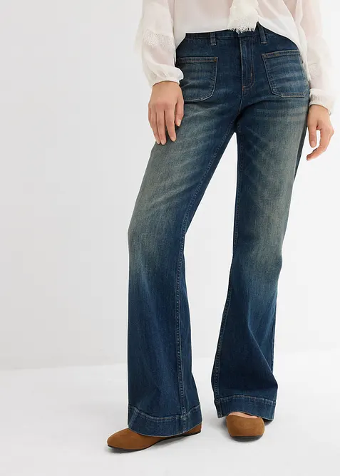 Jeans a zampa, vita media, bonprix