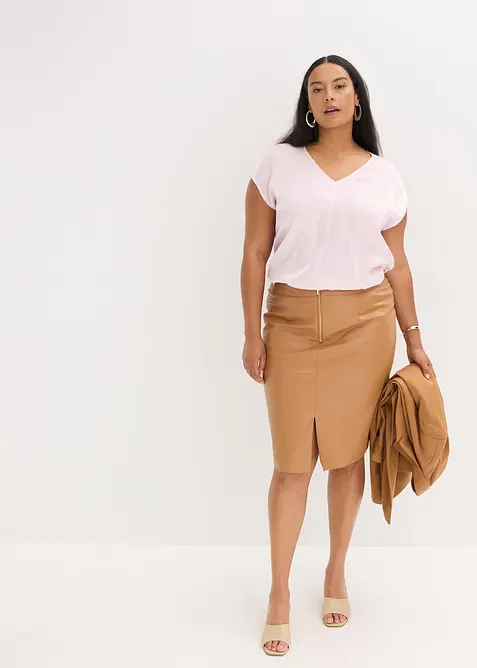 Blusa a maniche corte in satin lucido, bonprix