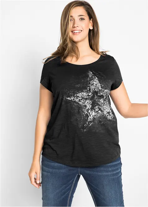 T-shirt a maniche corte in filato fiammato di cotone, bonprix