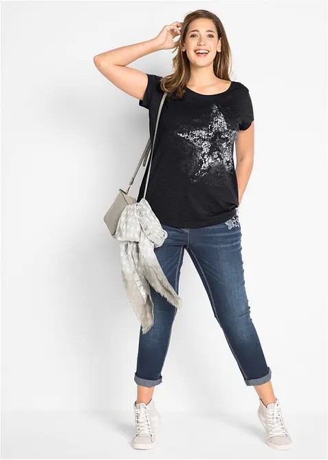 T-shirt a maniche corte in filato fiammato di cotone, bonprix