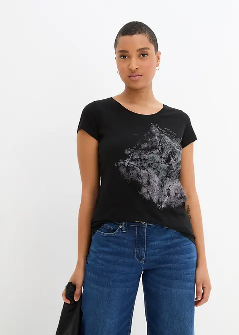 T-shirt a maniche corte in filato fiammato di cotone, bonprix