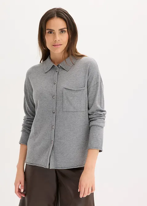 Cardigan effetto camicia in filato fine, bonprix