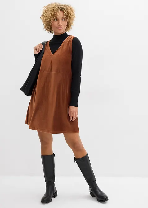 Abito salopette in jersey di velluto, bonprix
