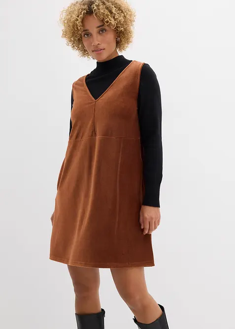 Abito salopette in jersey di velluto, bonprix