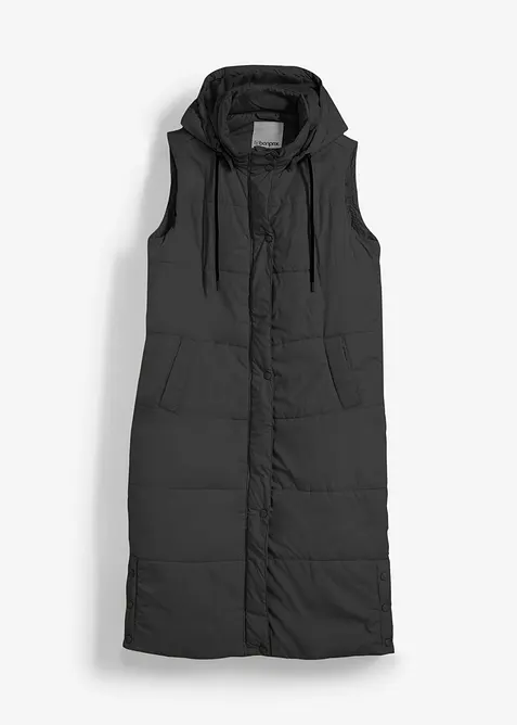 Gilet lungo trapuntato con cappuccio e spacchi ai lati, bonprix