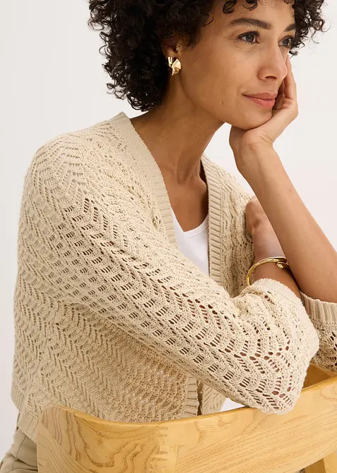 Bolero a mezza manica con effetto uncinetto, bonprix