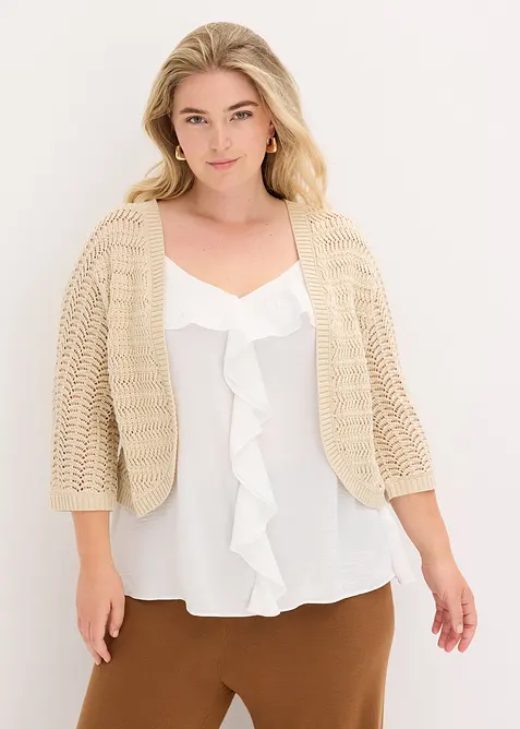 Bolero a mezza manica con effetto uncinetto, bonprix