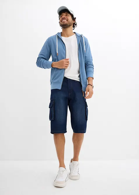 Felpa con zip, cappuccio e dettagli in similpelle, bonprix