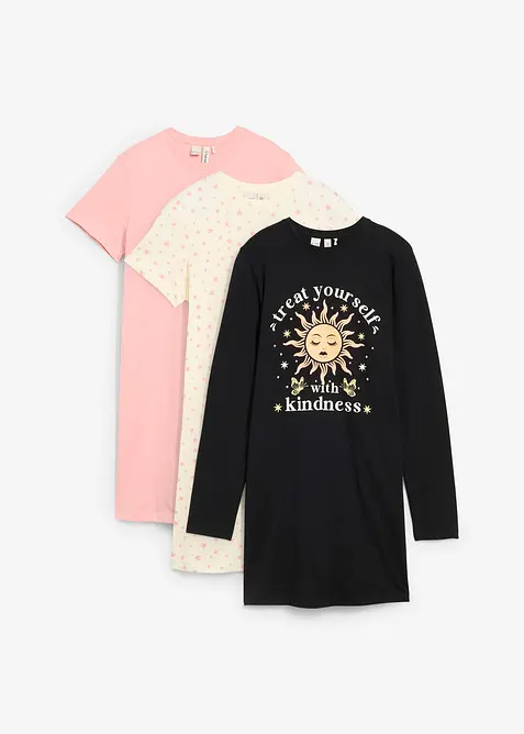 Camicia da notte in puro cotone biologico (pacco da 3), bonprix