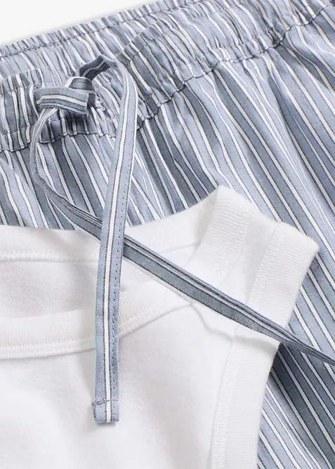 Pigiama con top a costine e pantaloni in tessuto, bonprix