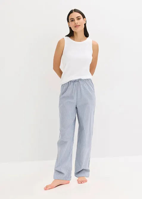 Pigiama con top a costine e pantaloni in tessuto, bonprix