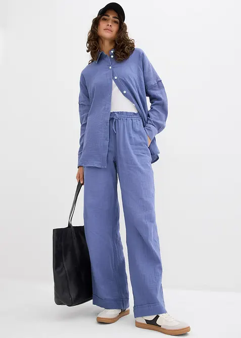 Pantaloni con elastico in vita in mussola vaporosa, bonprix