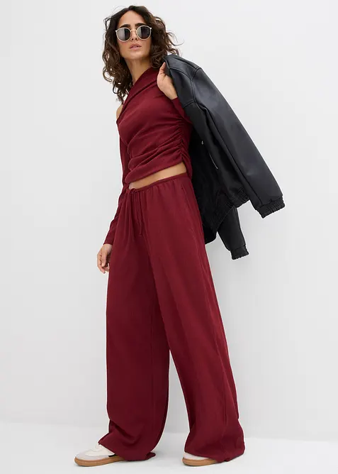 Pantaloni in crêpe operato con elastico in vita, bonprix