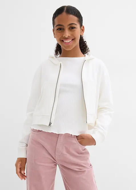 Felpa con zip e cappuccio in puro cotone biologico, bonprix