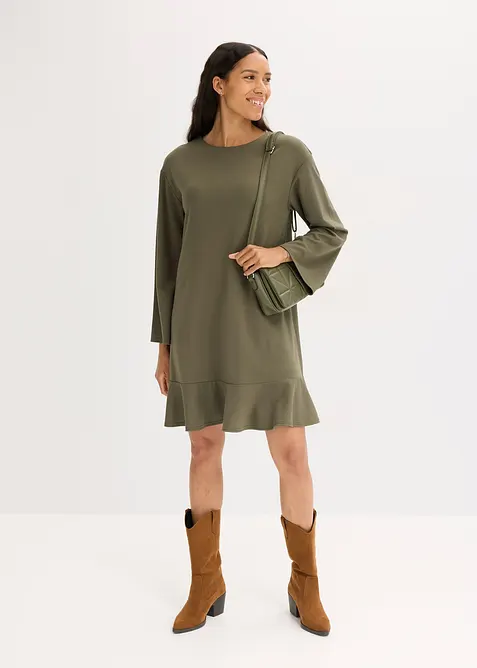 Abito corto con volant in punto di Roma, bonprix