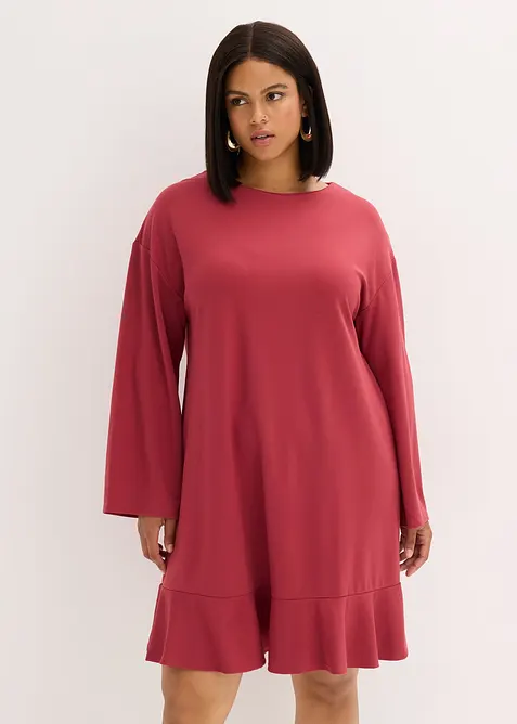 Abito corto con volant in punto di Roma, bonprix