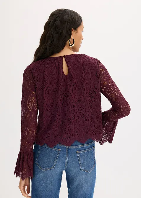 Blusa in pizzo con volant, bonprix