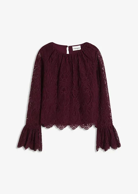 Blusa in pizzo con volant, bonprix