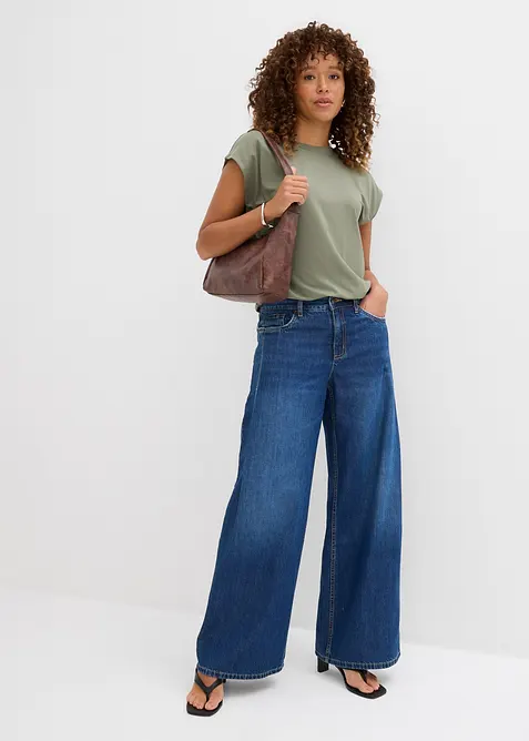 Jeans wide leg, vita media, bonprix