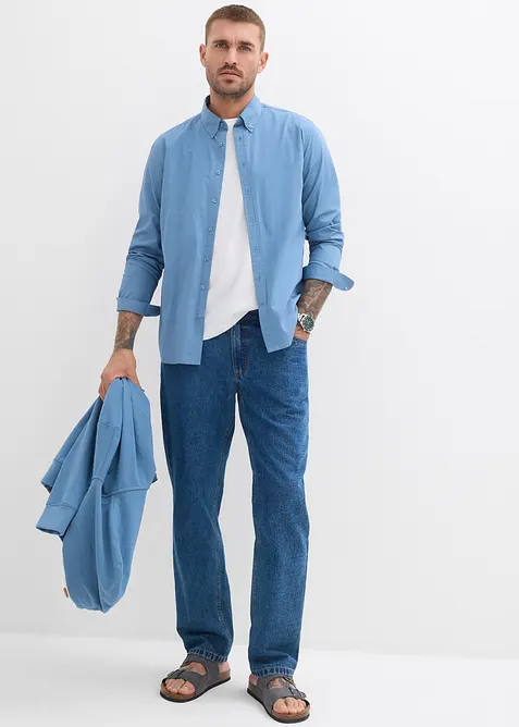 Camicia in puro cotone a maniche lunghe con toppe ai gomiti, bonprix