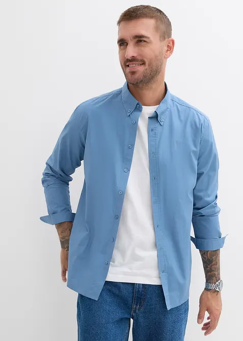 Camicia in puro cotone a maniche lunghe con toppe ai gomiti, bonprix